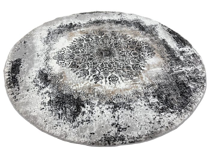 Machine Made Grey Round Carpet
